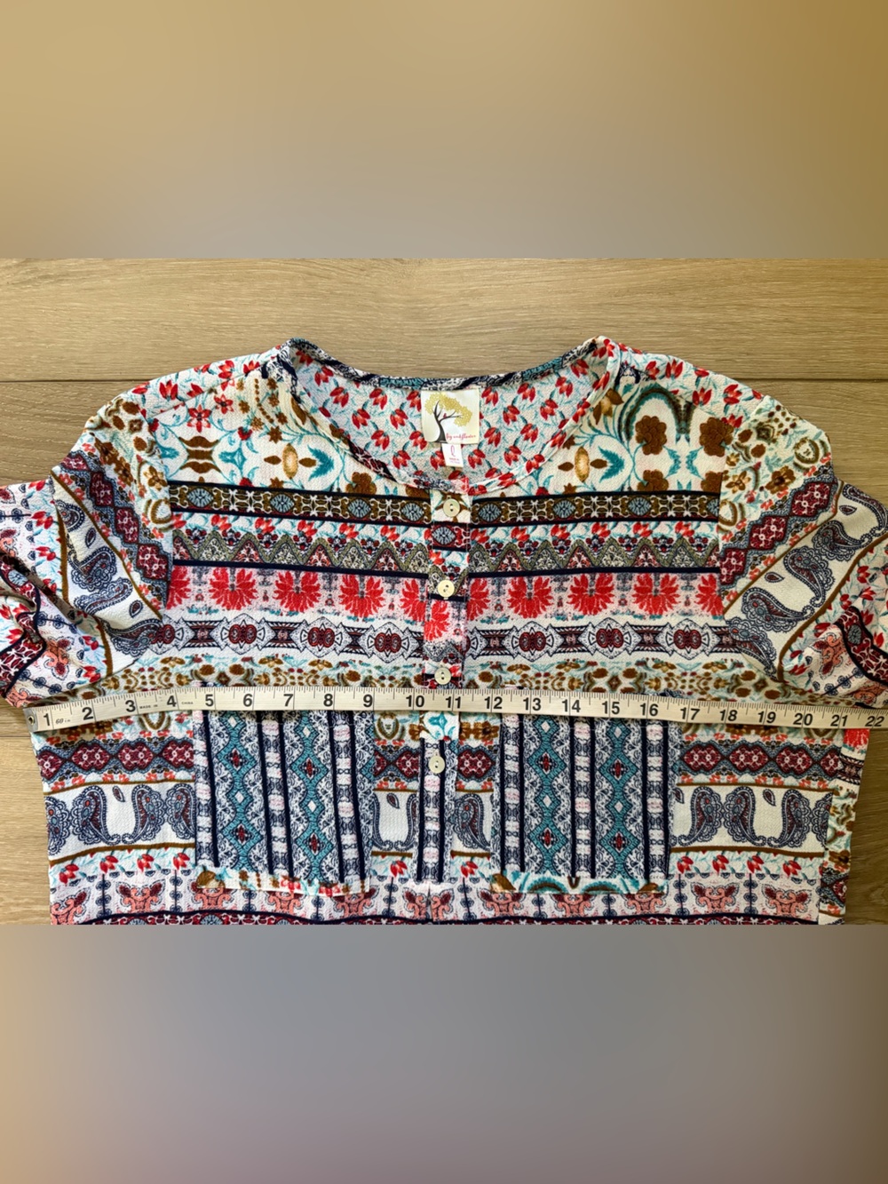 FIG & FLOWER Mixed Boho Floral Print High Low Tunic Top EUC